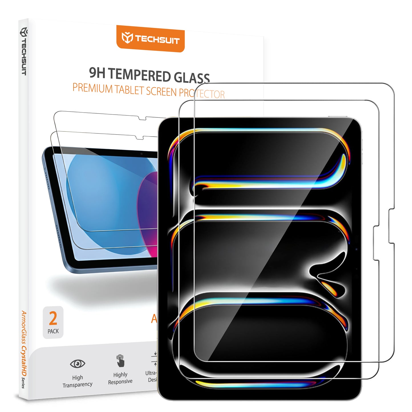 Techsuit ArmorGlass CrystalHD Displayschutzfolie für Apple iPad Air 13 (2026) / Pro 13 (2025), gehärtetes Glas, Full Glue, 2er-Set