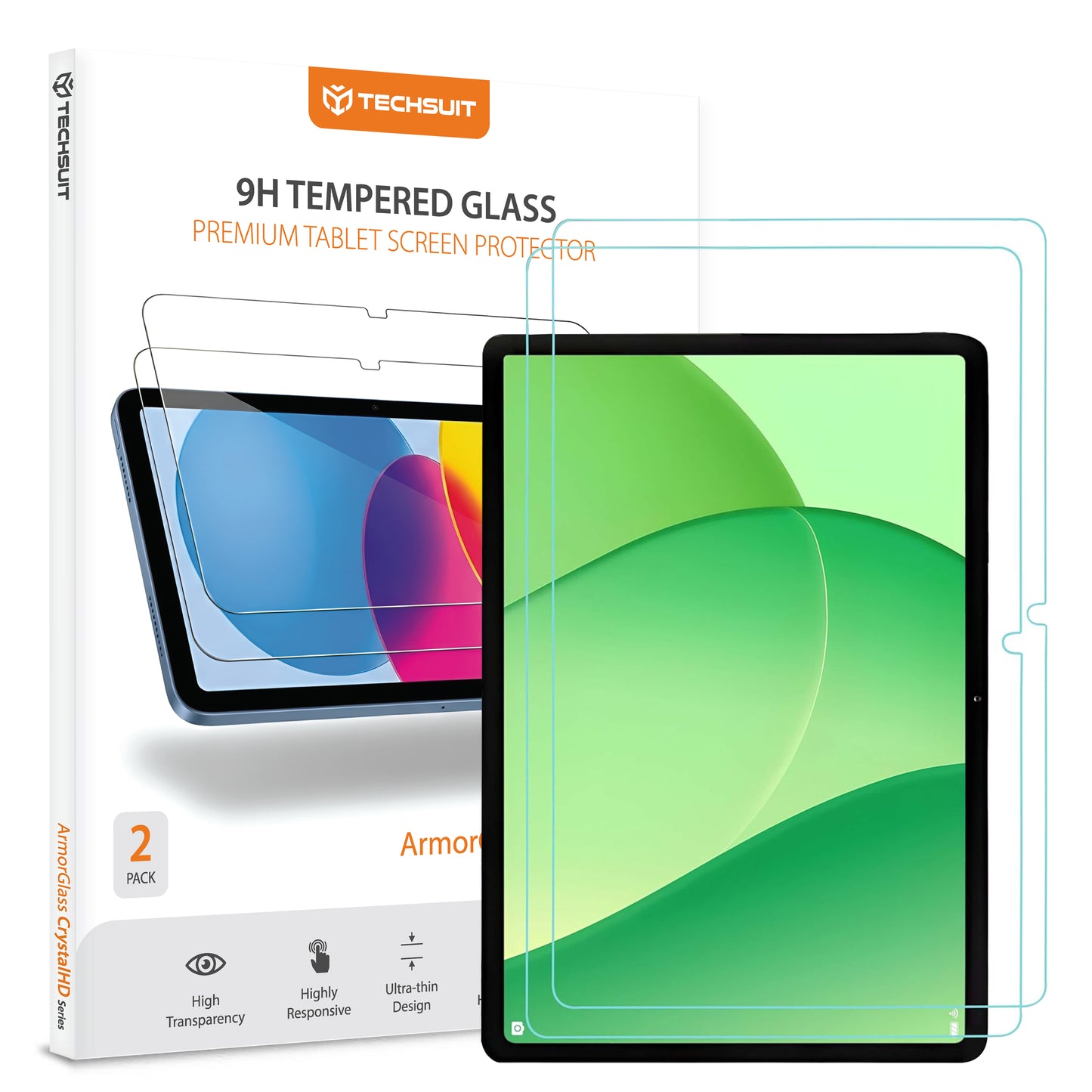 Film de protection d'écran Techsuit ArmorGlass CrystalHD pour OnePlus Pad Lite / Oppo Pad SE, Verre Trempé, Full Glue, Lot de 2 pièces