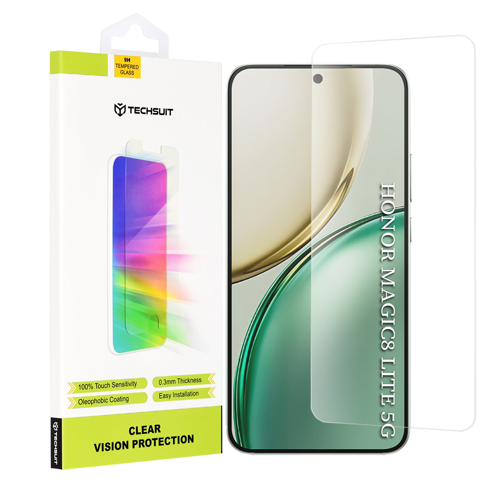 Film de protection d'écran Techsuit Clear Vision pour Honor Magic8 Lite, Verre Trempé, Full Glue