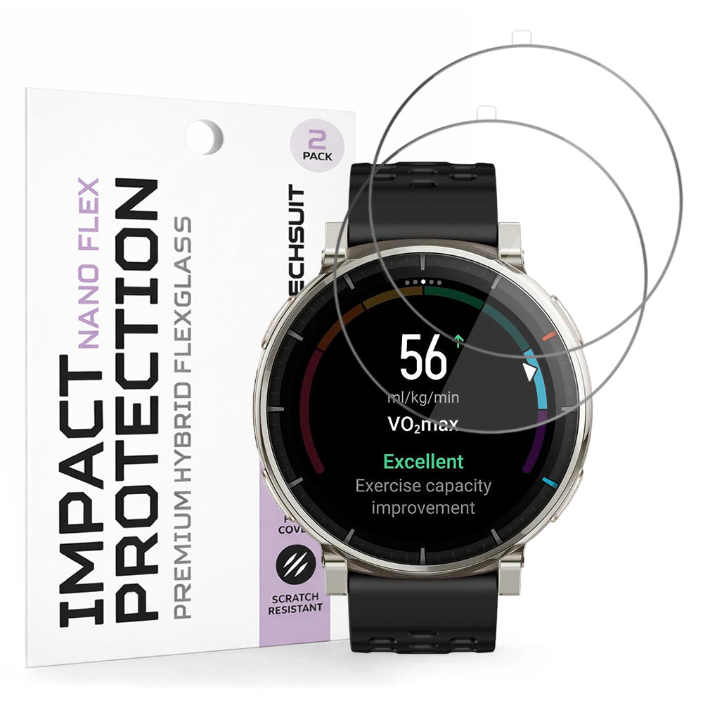 Film de protection Écran Techsuit Nano Flex pour Amazfit Active 3 Premium, Plastique, Lot de 2 pièces, Noir