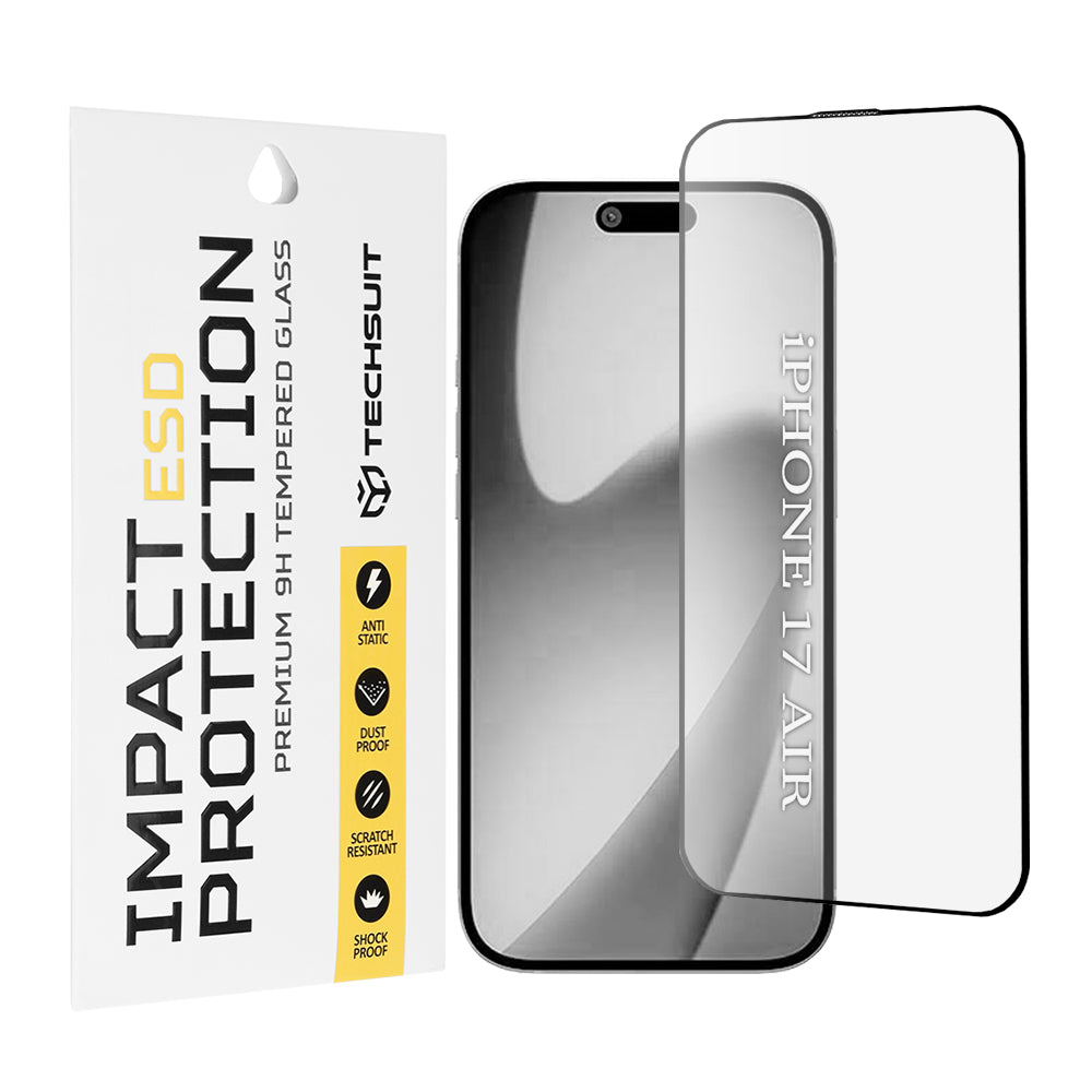 Film de protection d'écran Techsuit pour Apple iPhone 17 Air, Verre Trempé, Full Glue, Noir