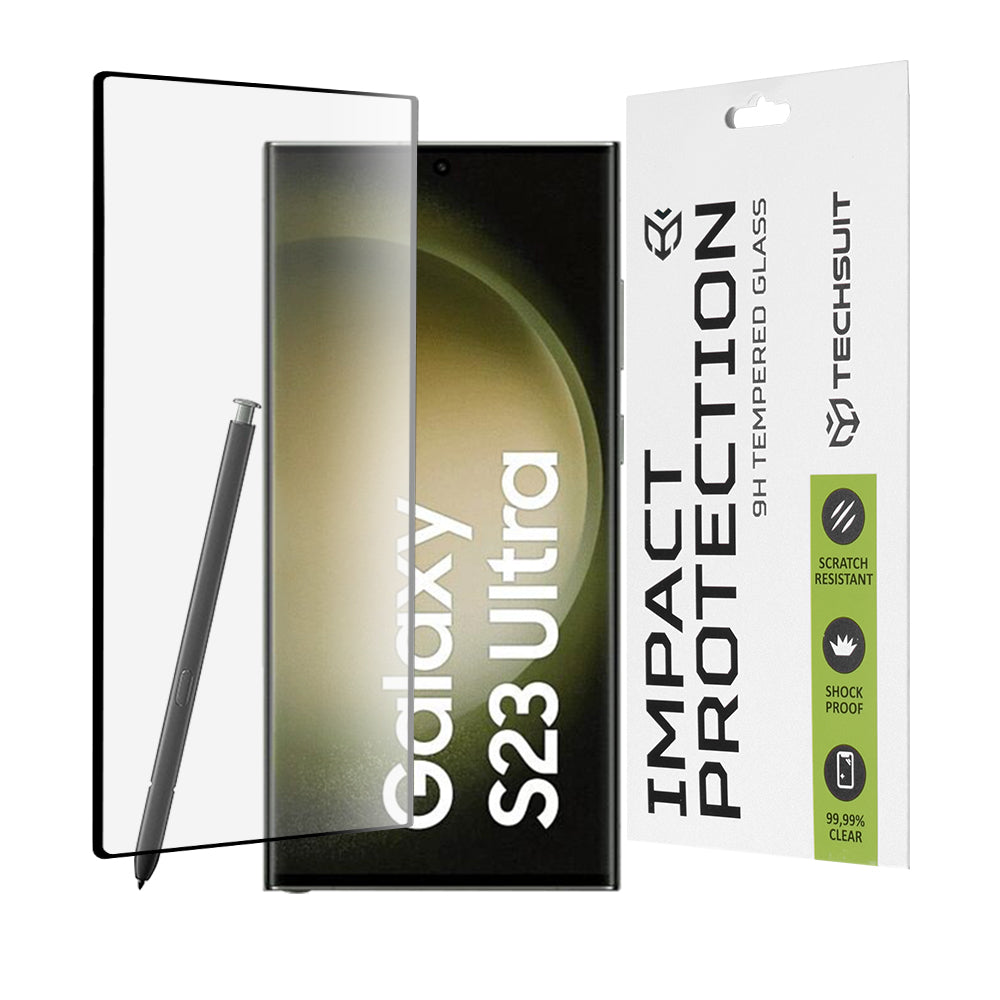 Techsuit Screen Protector Film for Samsung Galaxy S23 Ultra S918, Tempered Glass, Full Glue, 111D, Black