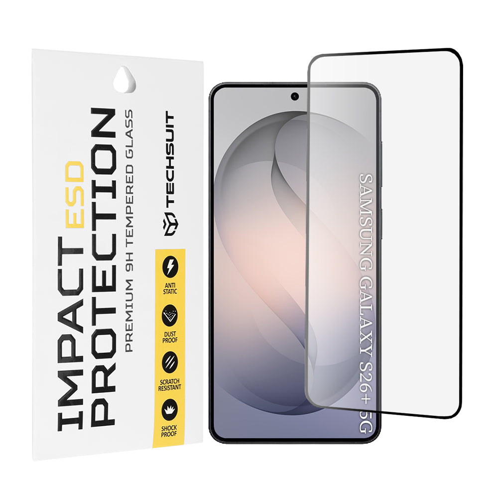 Schutzfolie Techsuit für Samsung Galaxy S26 Plus S947, gehärtetes Glas, Full Glue, Schwarz