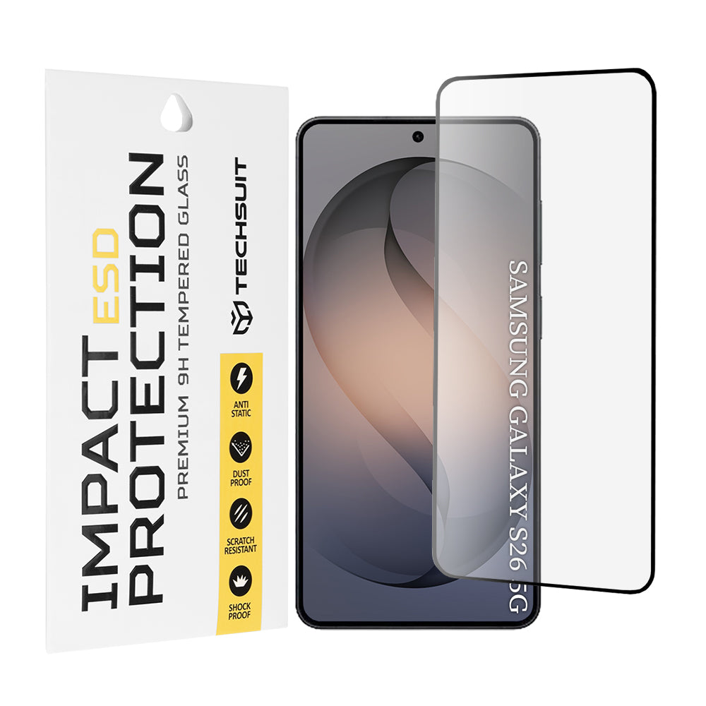 Film de protection d'écran Techsuit pour Samsung Galaxy S26 S942, Verre Trempé, Full Glue, Noir