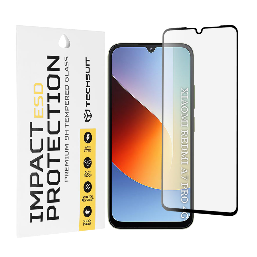 Techsuit Screen Protector Film for Xiaomi Redmi A7 Pro 4G, Tempered Glass, Full Glue, Black