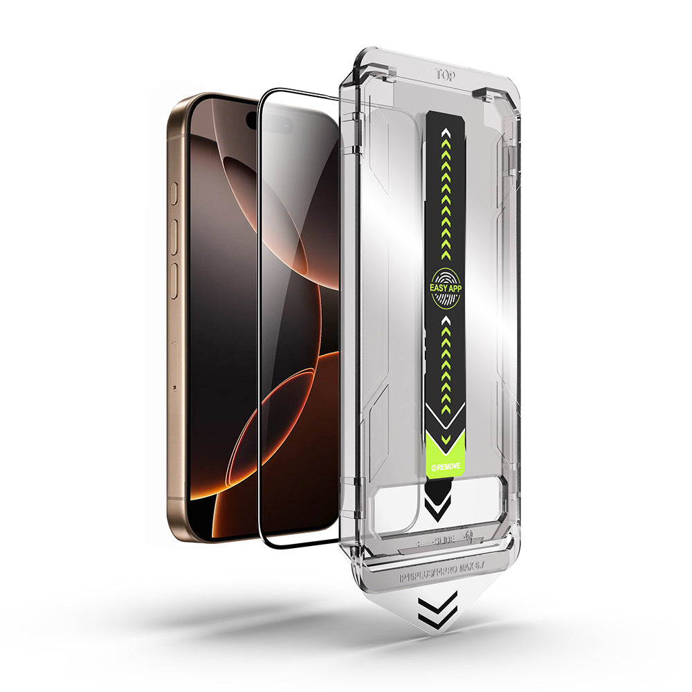 Schutzfolie Techsuit TitanGlass für Apple iPhone 17 / 16 Pro, gehärtetes Glas, Full Glue, Schwarz