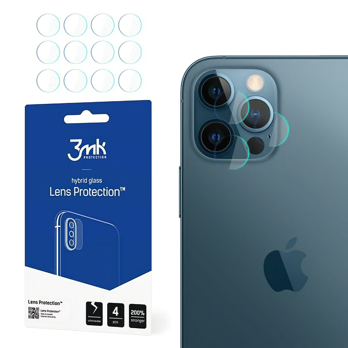 Film de protection pour caméra arrière 3MK Protection pour Apple iPhone 12 Pro, Verre flexible, Lot de 4 pièces, Transparent