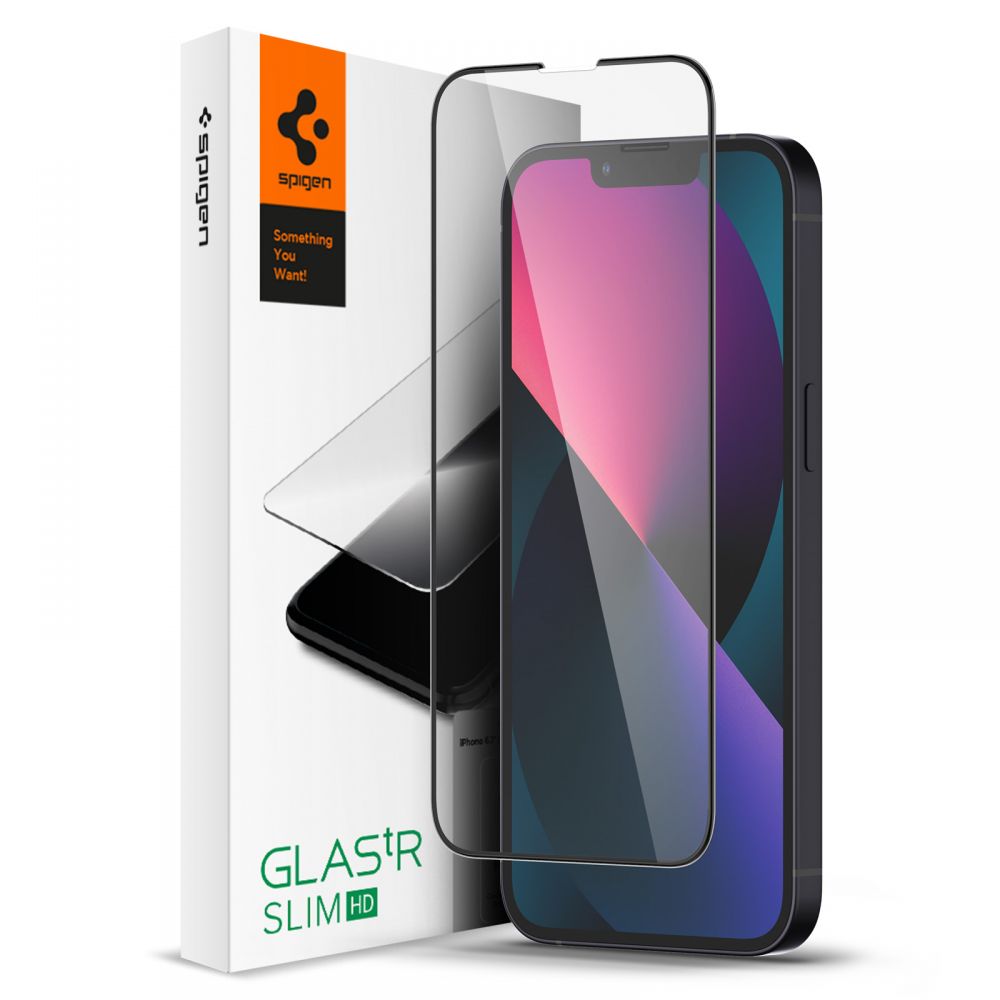 Film de protection d'écran Spigen GlastR Slim pour Apple iPhone 17e / 16e / 14 / 13 Pro, Verre Trempé, Full Glue, Noir AGL03392
