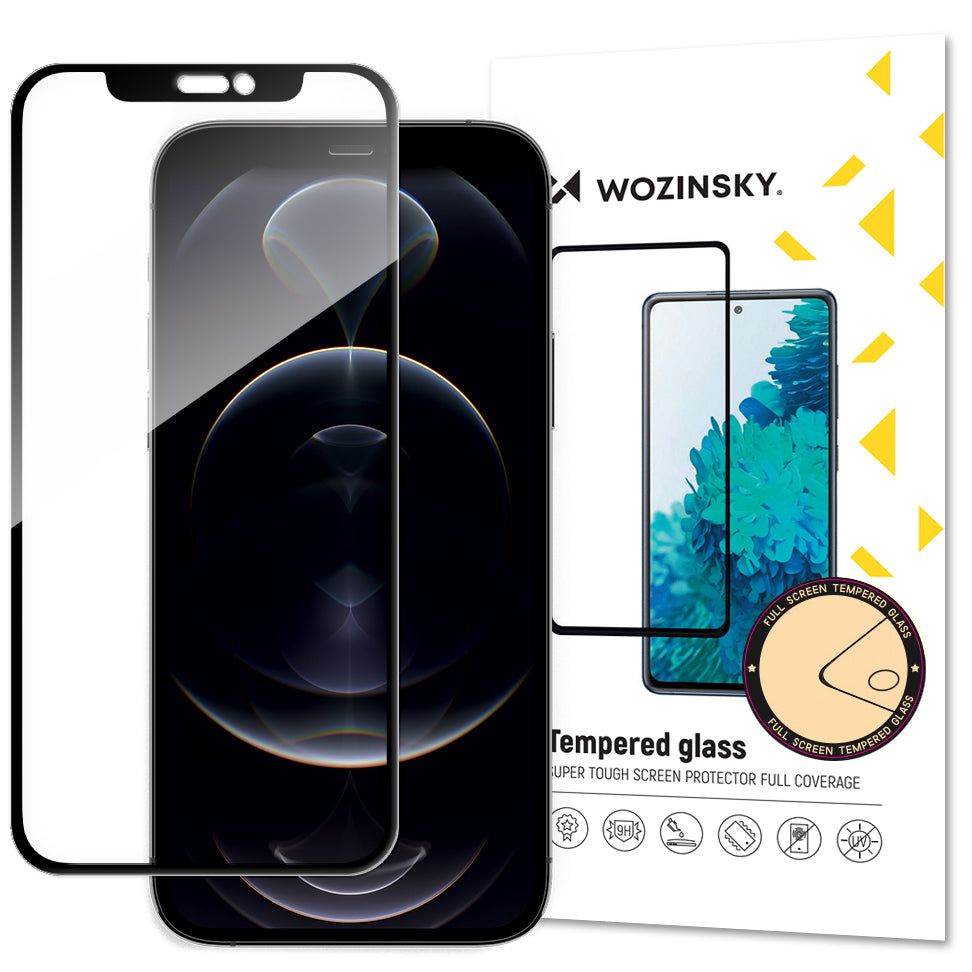 Schutzfolie WZK für Apple iPhone 17e / 16e / 14 / 13 Pro, gehärtetes Glas, vollflächiger Kleber, Schwarz