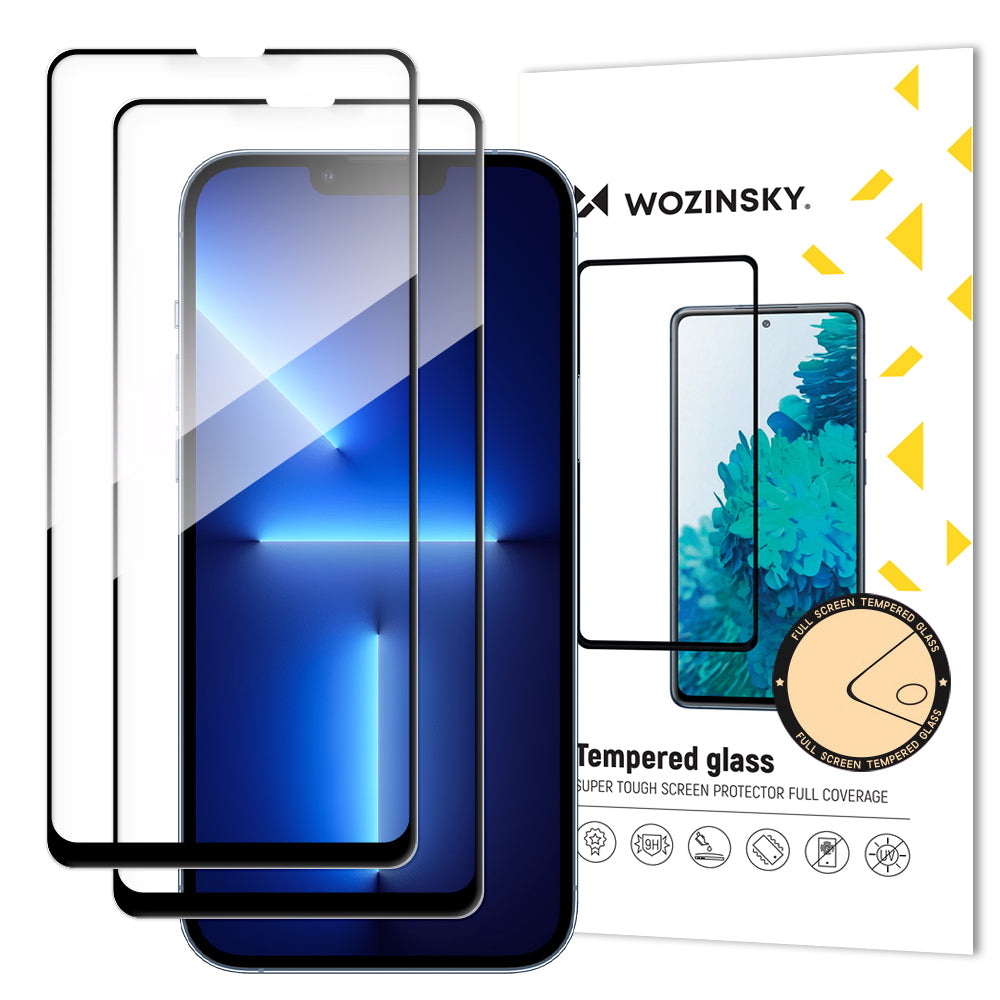 Film de protection d'écran WZK pour Apple iPhone 13 Pro Max, Verre trempé, Collage intégral, Lot de 2 pièces, Noir
