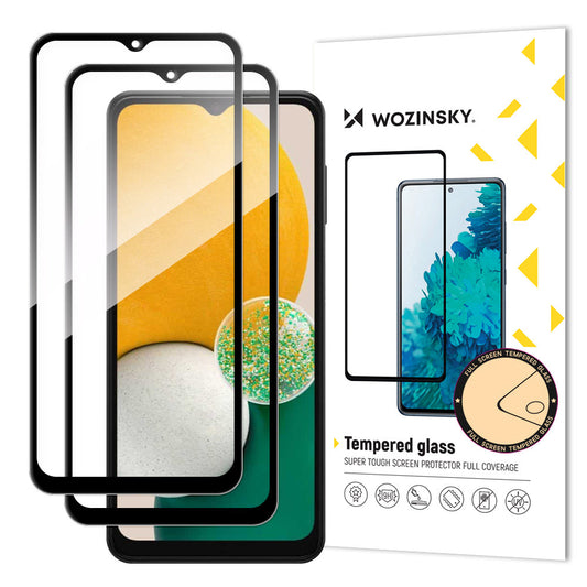 Displayschutzfolie WZK für Samsung Galaxy A13 5G A136, gehärtetes Glas, Vollverklebung, Set 2 Stück, Schwarz