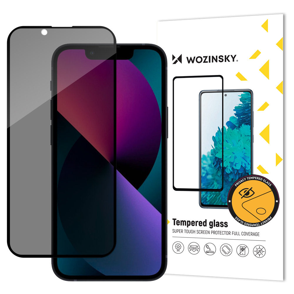 Film de protection d'écran Privacy WZK AntiSpy pour Apple iPhone 17e / 16e / 14 / 13 Pro, Verre trempé, Collage intégral