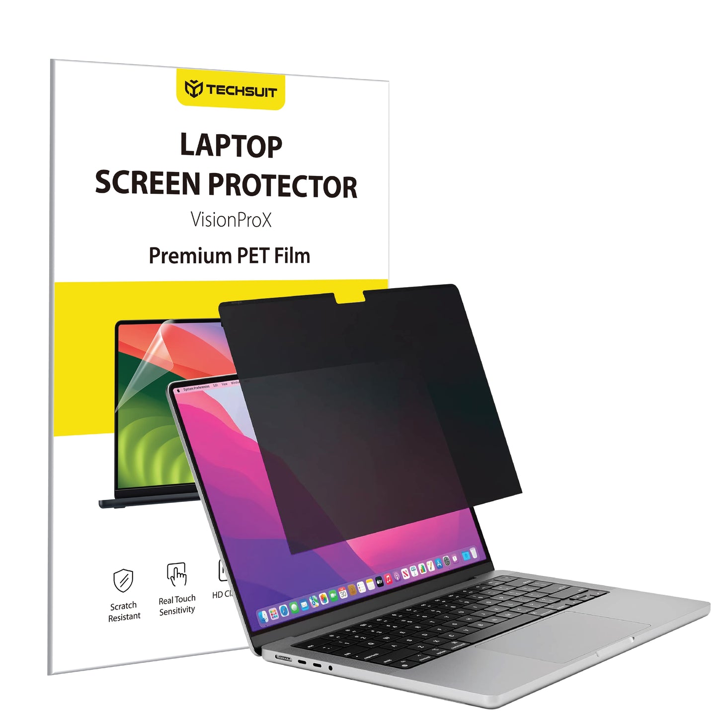 Film de Protection Écran Privacy Techsuit VisionProX pour Apple MacBook Pro 13 pouces (2022) / (2020) / (2019) / (2018) / (2016), Plastique