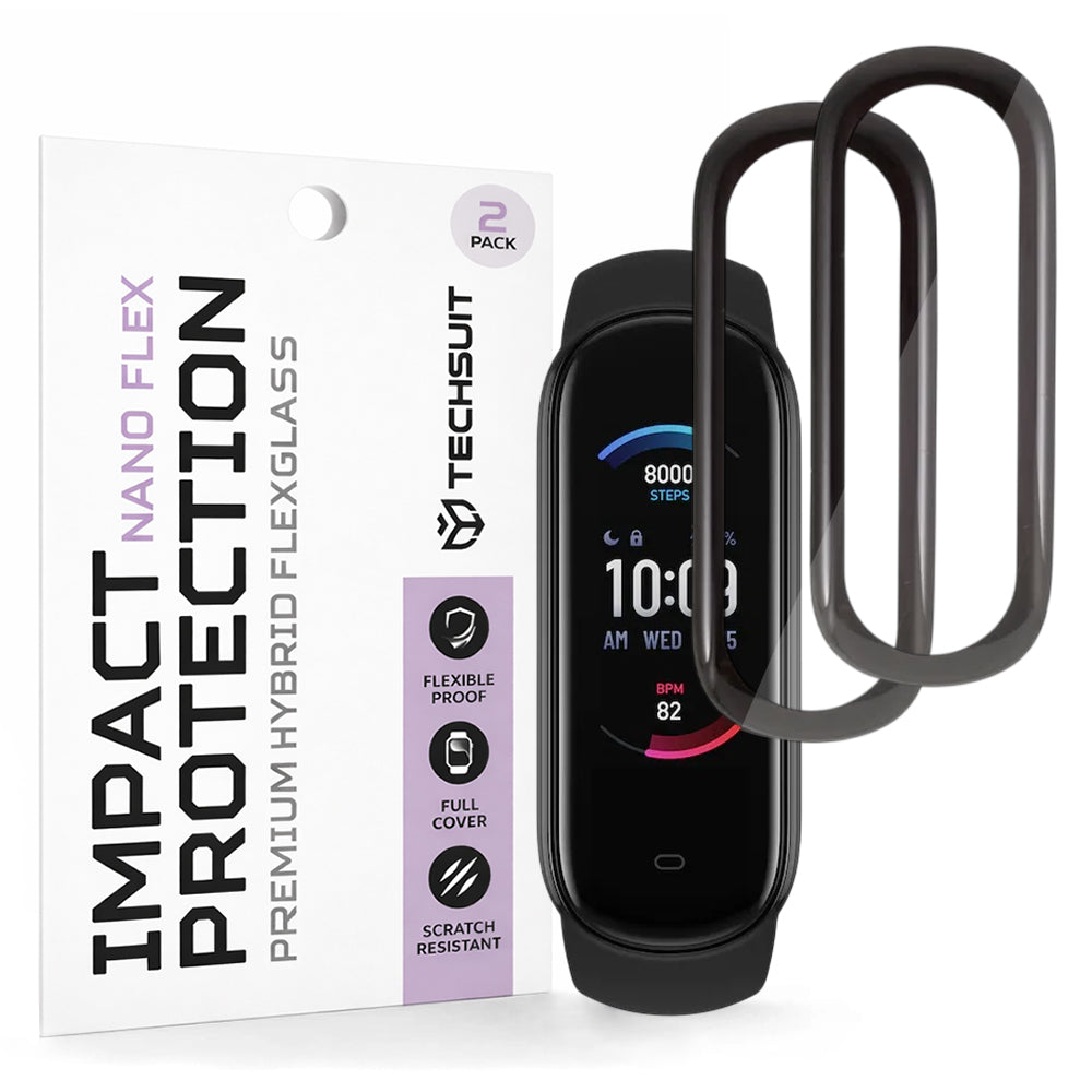 Schutzfolie Techsuit Nano Flex für Amazfit Band 5, Set 2 Stück, Kunststoff, Schwarz