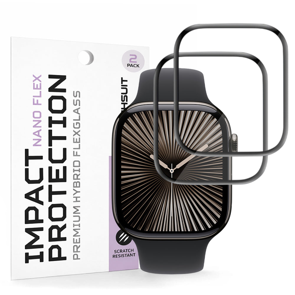 Film de protection Techsuit Nano Flex pour Apple Watch Series 10 / 11 42mm, Set de 2 pièces, Plastique, Noir