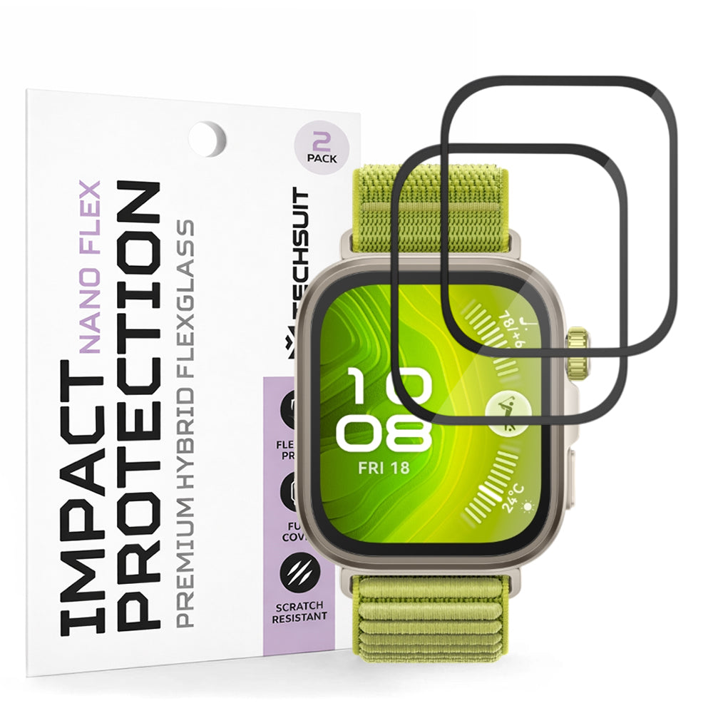 Film de protection Techsuit Nano Flex pour Huawei Watch Fit 4 Pro, Set de 2 pièces, Plastique, Noir