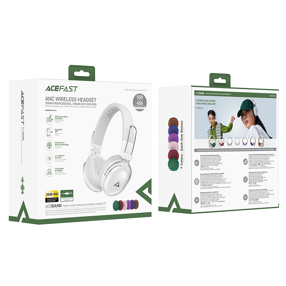 Handsfree Bluetooth Acefast H7, A2DP, ANC, Weiß