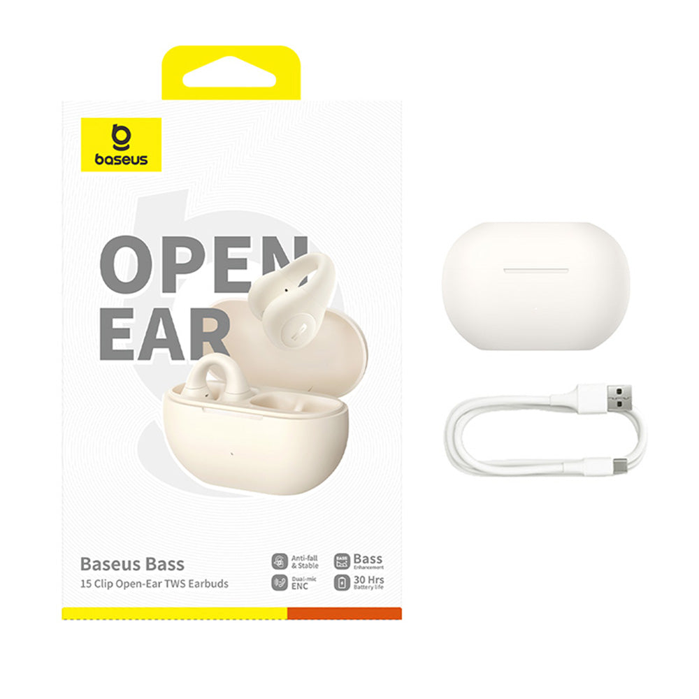 Kit mains libres Bluetooth Baseus Bass 15 Clip, TWS, Blanc A00079500223-00