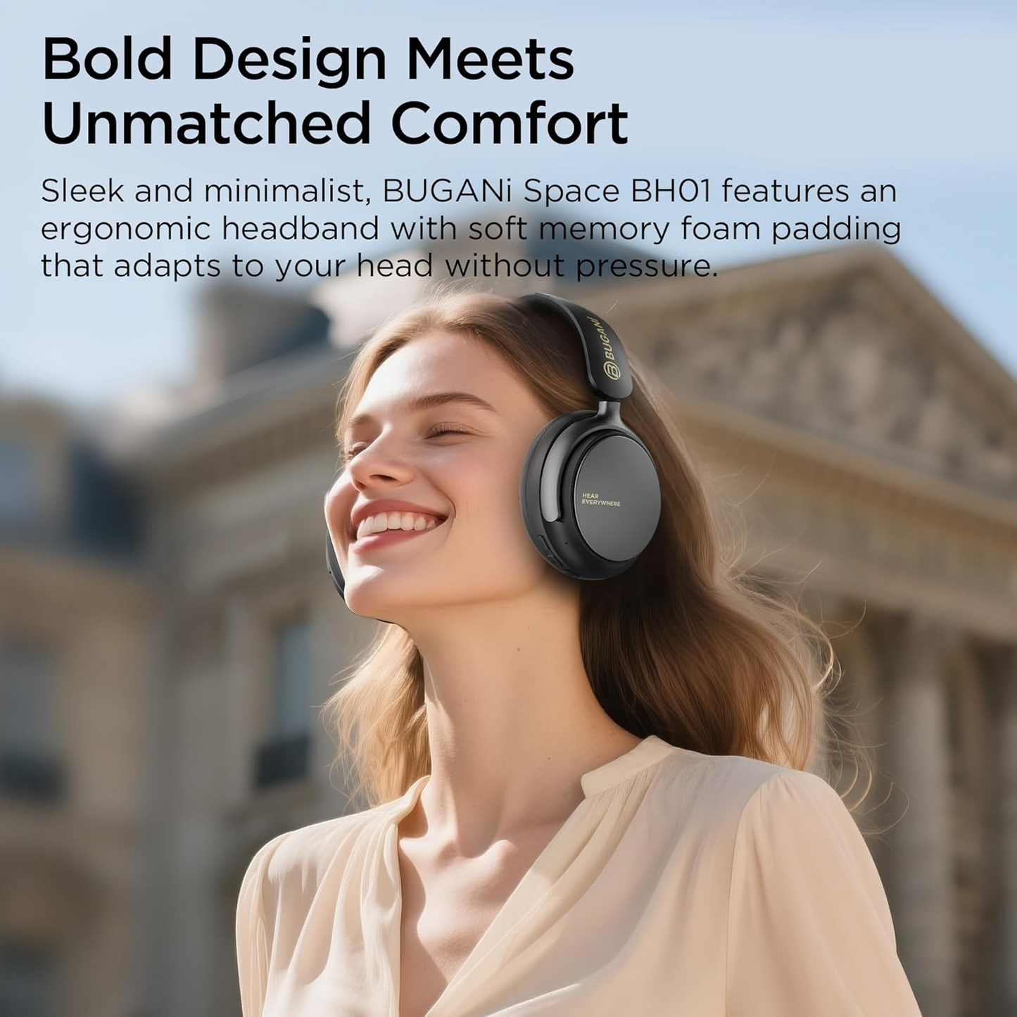 Kit mains libres Bluetooth Bugani Space BH01, MultiPoint, A2DP, ANC, Noir