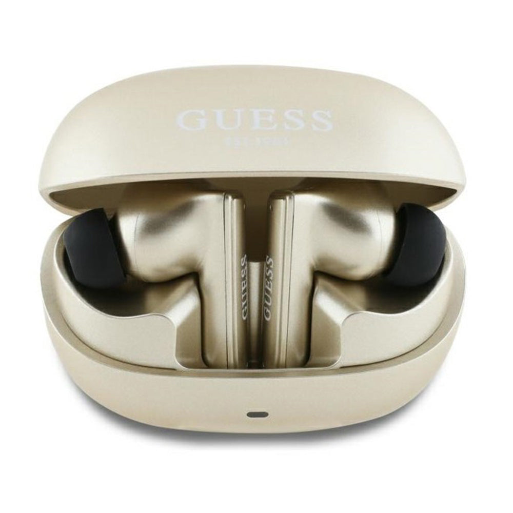 Handsfree Bluetooth Guess Capsule Logo Imprimé, TWS, ANC, Doré