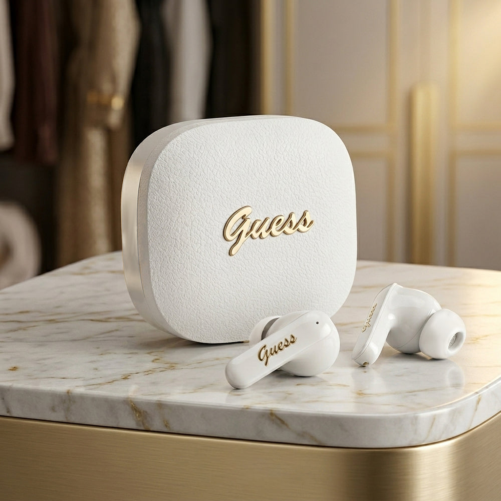 Handsfree Bluetooth Guess Script Metal Logo, TWS, Weiß