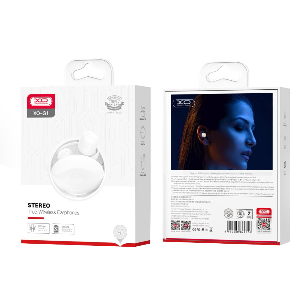 Casque Bluetooth XO Design G1, TWS, Blanc