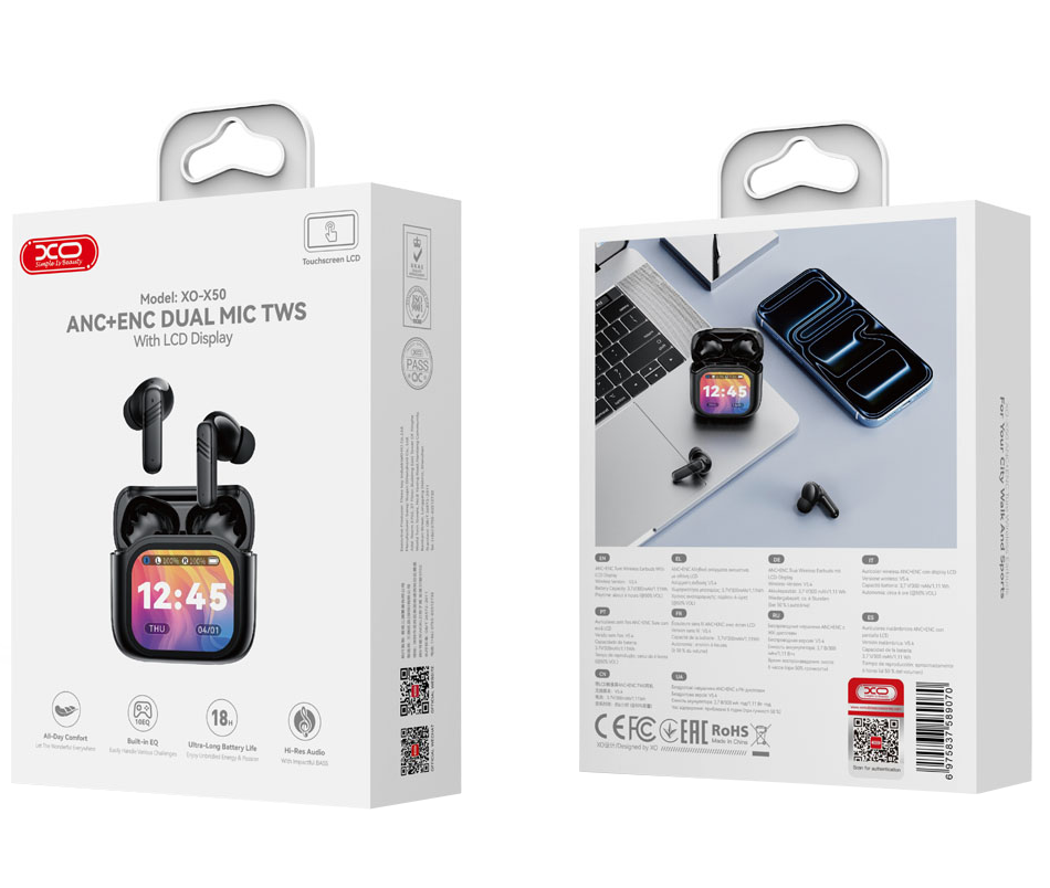 Kit mains libres Bluetooth XO Design X50, TWS, ANC, Noir