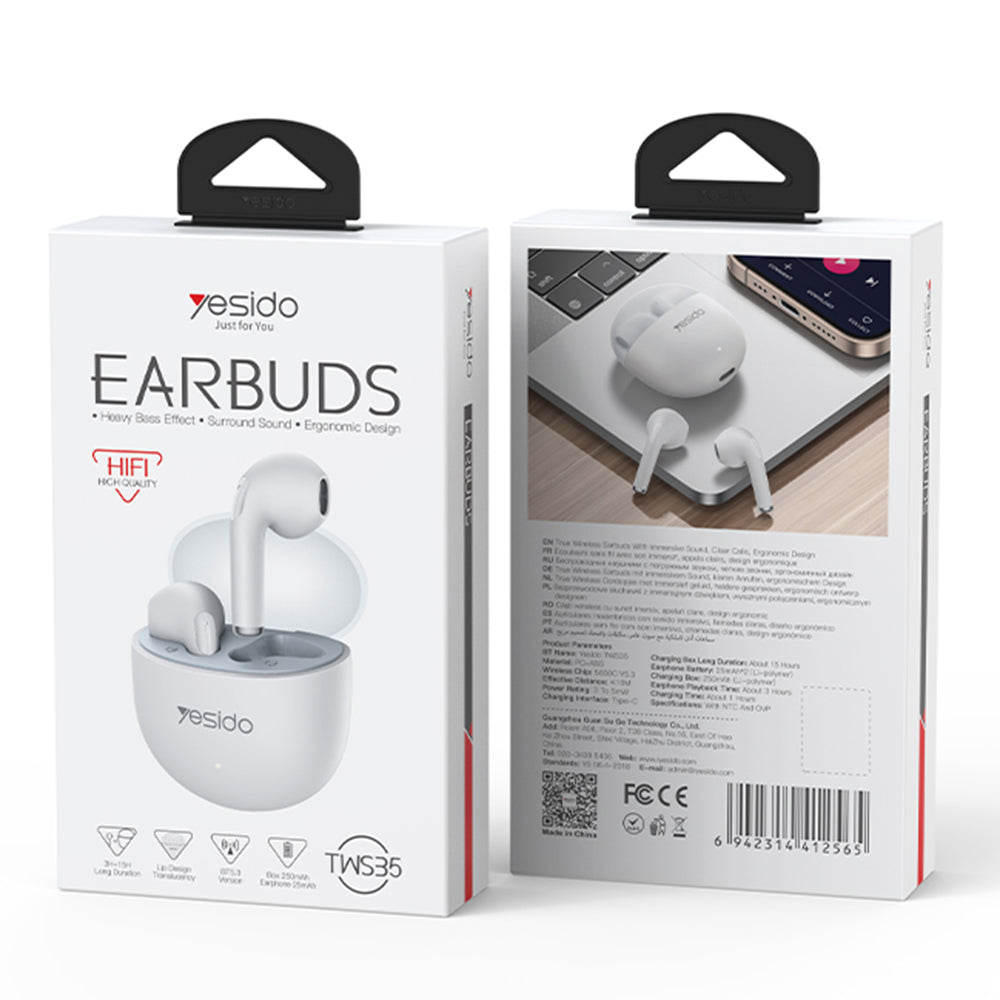 Kit mains libres Bluetooth Yesido TWS35, TWS, Blanc
