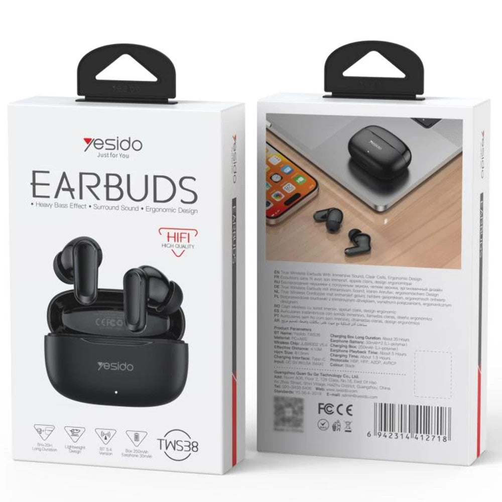 Kit mains libres Bluetooth Yesido TWS38, TWS, Blanc