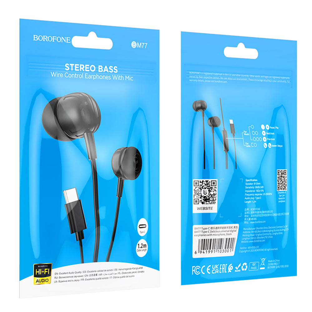 Kit mains libres USB-C Borofone BM77 Delicious, Noir