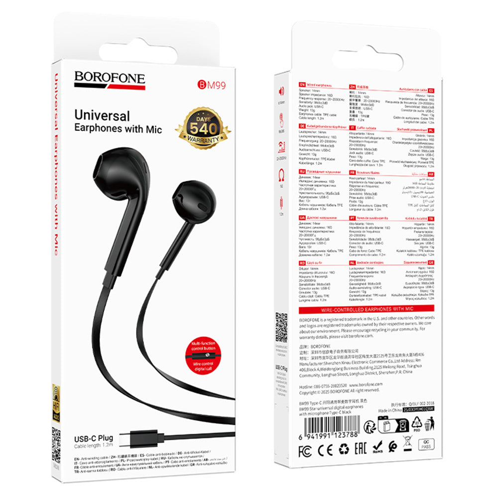 Handsfree USB-C Borofone BM99 Star, Schwarz