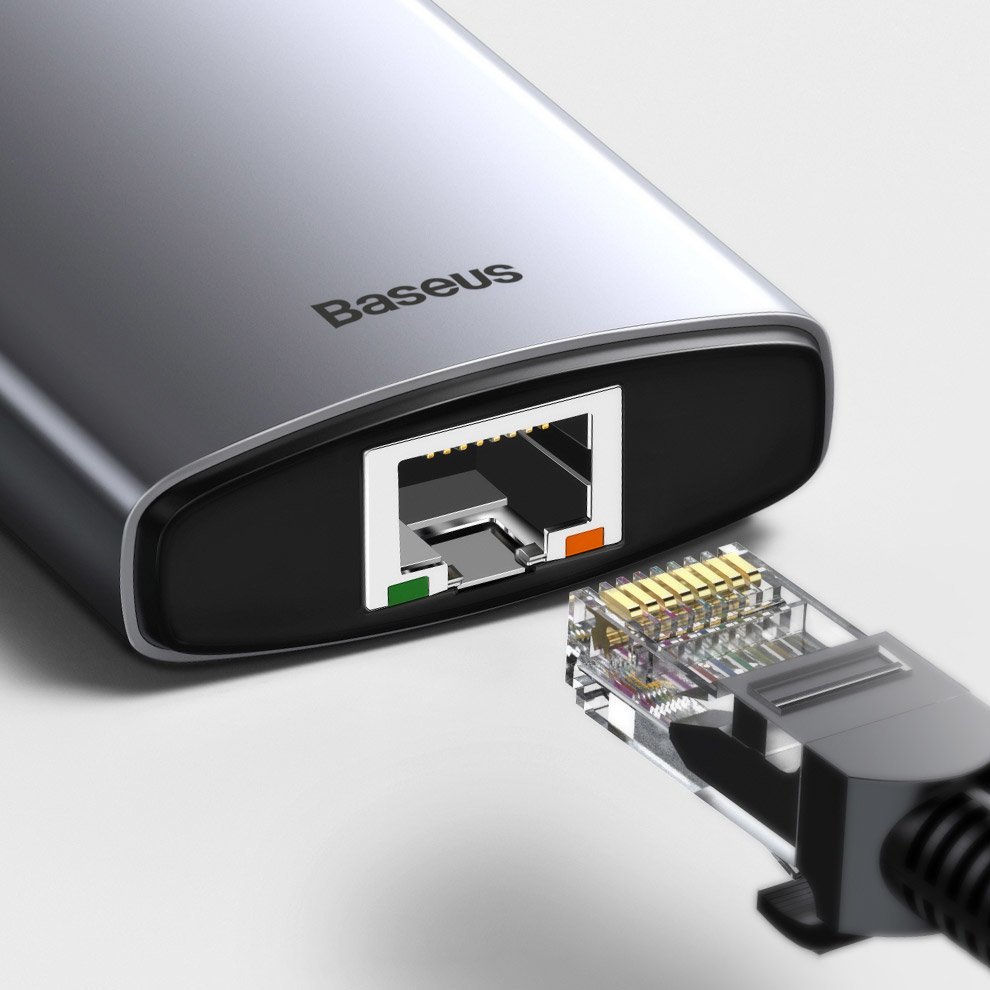 Baseus USB-C Hub, 3 x USB-A 3.0 - 1 x USB-C - 1 x HDMI - 1 x RJ45 - 1 x SD - 1 x microSD, Gray CAHUB-CV0G