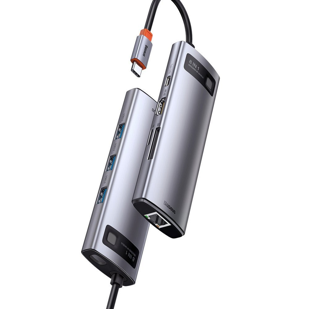 Baseus USB-C Hub, 3 x USB-A 3.0 - 1 x USB-C - 1 x HDMI - 1 x RJ45 - 1 x SD - 1 x microSD, Gray CAHUB-CV0G