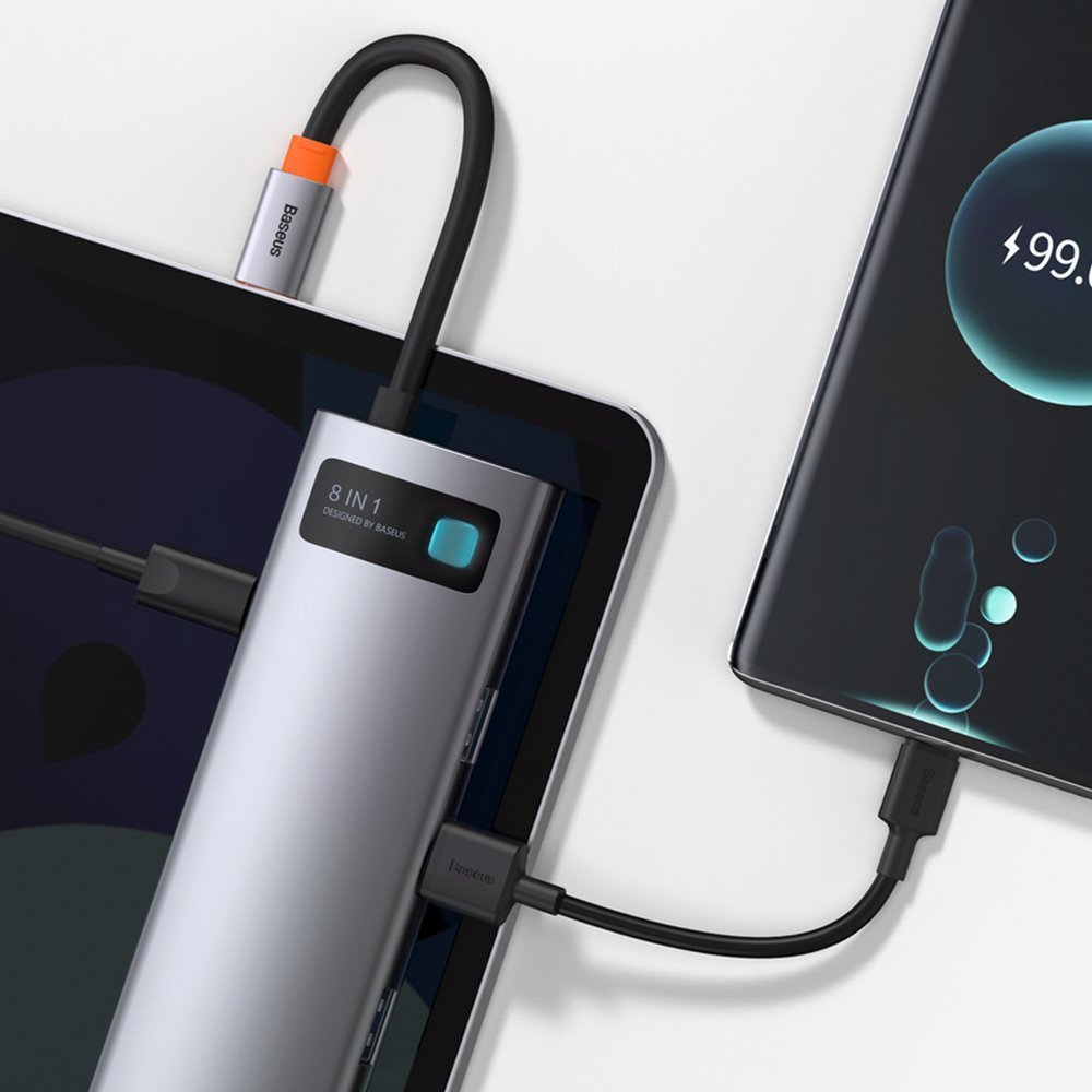 Baseus USB-C Hub, 3 x USB-A 3.0 - 1 x USB-C - 1 x HDMI - 1 x RJ45 - 1 x SD - 1 x microSD, Gray CAHUB-CV0G