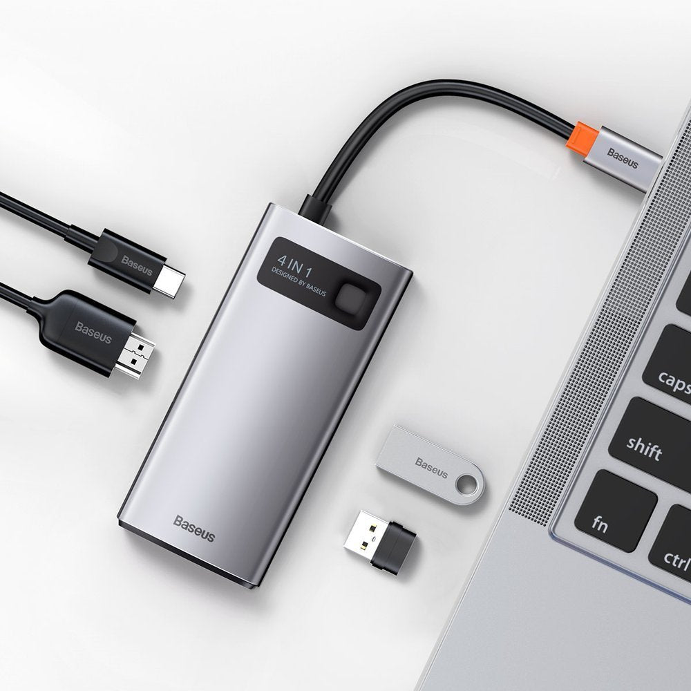 Baseus Metal Gleam USB-C Hub 4-in-1 | HDMI 4K | Grau