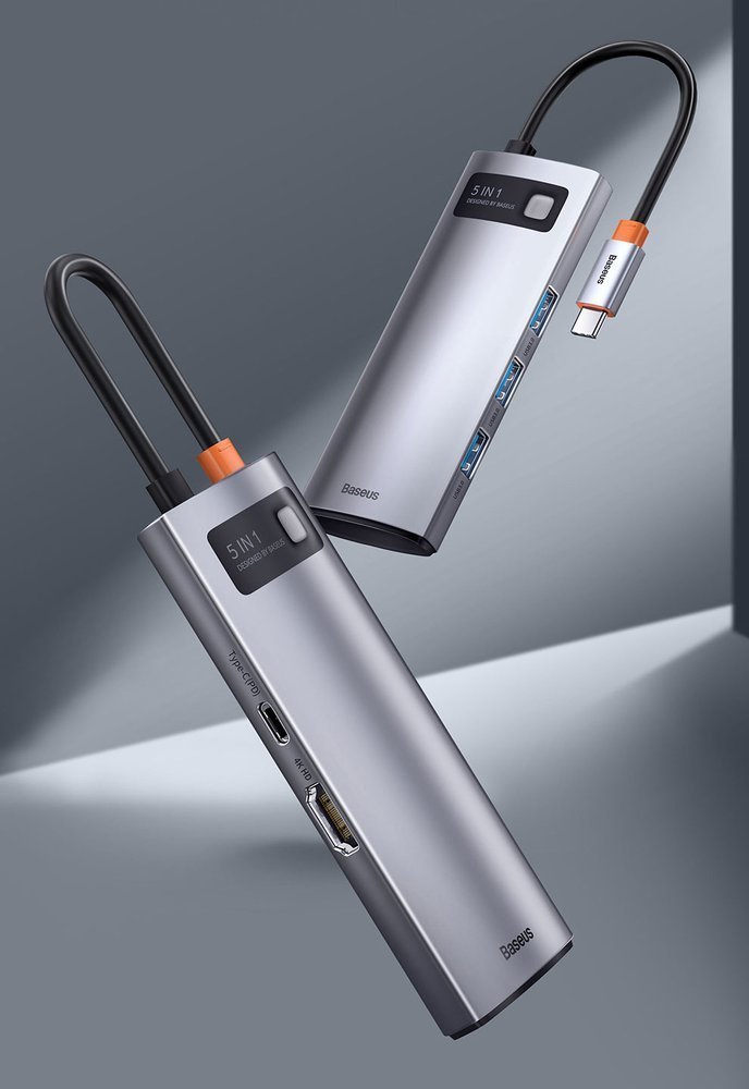 Hub USB-C Baseus Metal Gleam, 3 x USB-A 3.0 - 1 x USB-C - 1 x HDMI, Gris CAHUB-CX0G