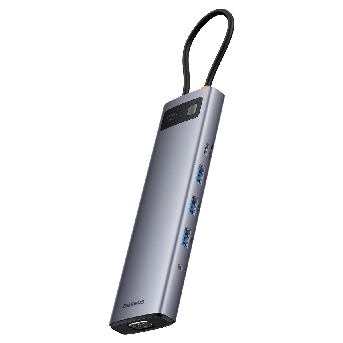 Hub USB-C Baseus Metal Gleam, 3 x USB-A 3.0 - 1 x USB-A - 1 x USB-C - 1 x HDMI - 1 x VGA - 1 x Jack 3.5mm - 1 x RJ45 - 1 x SD - 1 x microSD, Gris