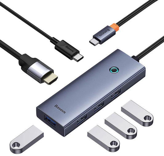 Baseus UltraJoy USB-C Hub, 4 x USB-A 3.0 - 1 x USB-C - 1 x HDMI, Gray B00052807813-01