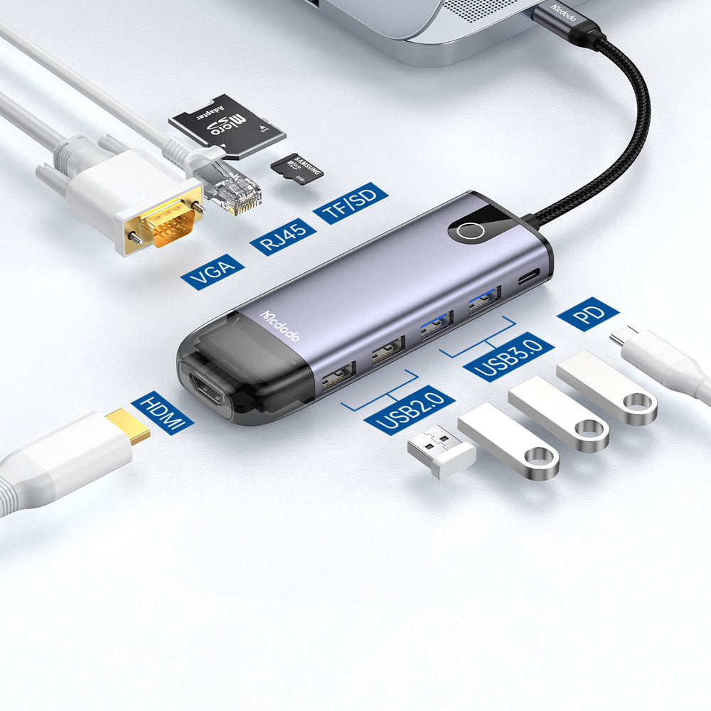 Hub USB-C McDodo HU-7420, 10en1, Gris