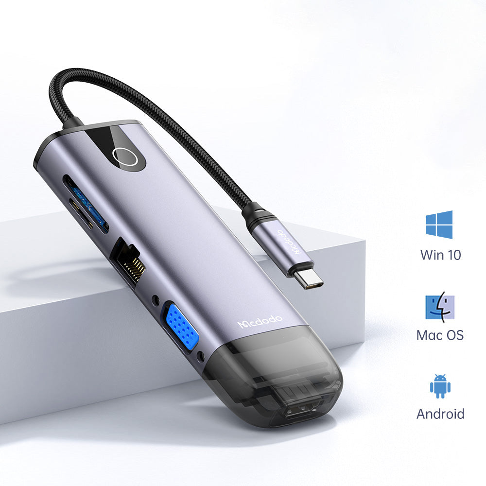 Hub USB-C McDodo HU-7420, 10en1, Gris