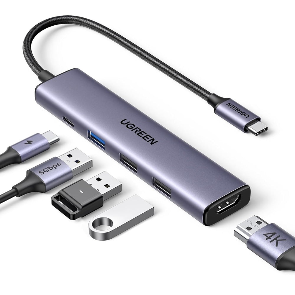 UGREEN CM478 USB-C Hub, 1 x USB-A 3.0 - 2 x USB-A - 1 x USB-C - 1 x HDMI, Grau