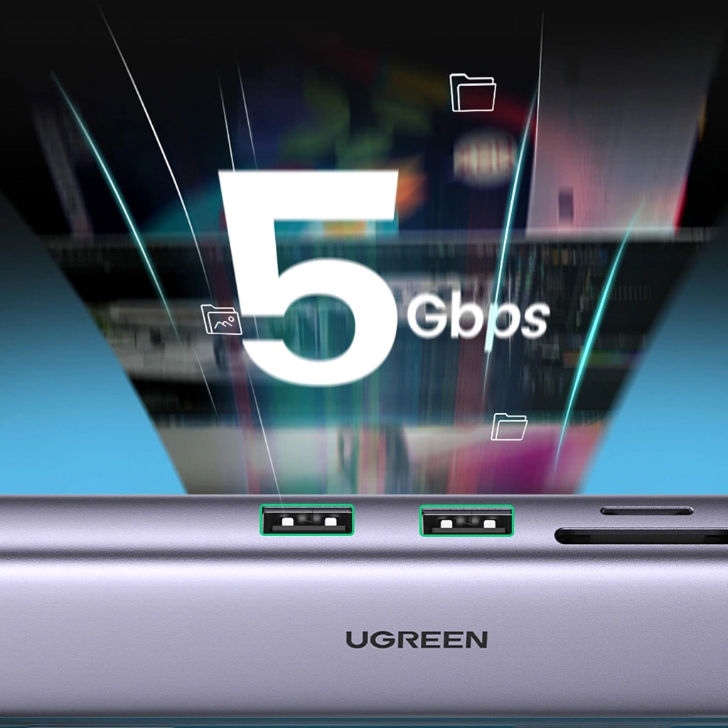 Hub USB-C UGREEN CM512 (90568), 2 x USB-A 3.0 - 1 x USB-C - 1 x HDMI - 1 x RJ45 - 1 x SD - 1 x microSD, Grau