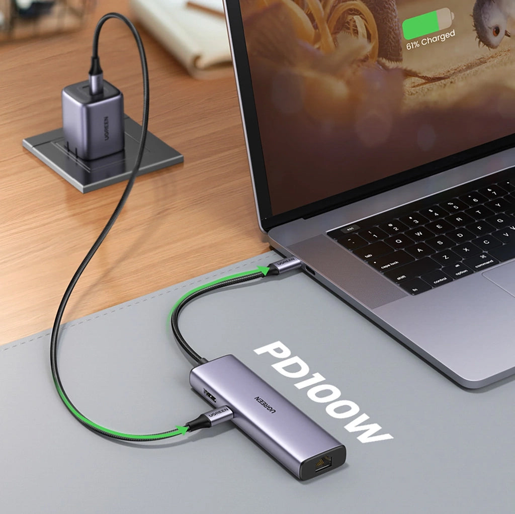 Hub USB-C UGREEN CM512 (90568), 2 x USB-A 3.0 - 1 x USB-C - 1 x HDMI - 1 x RJ45 - 1 x SD - 1 x microSD, Grau