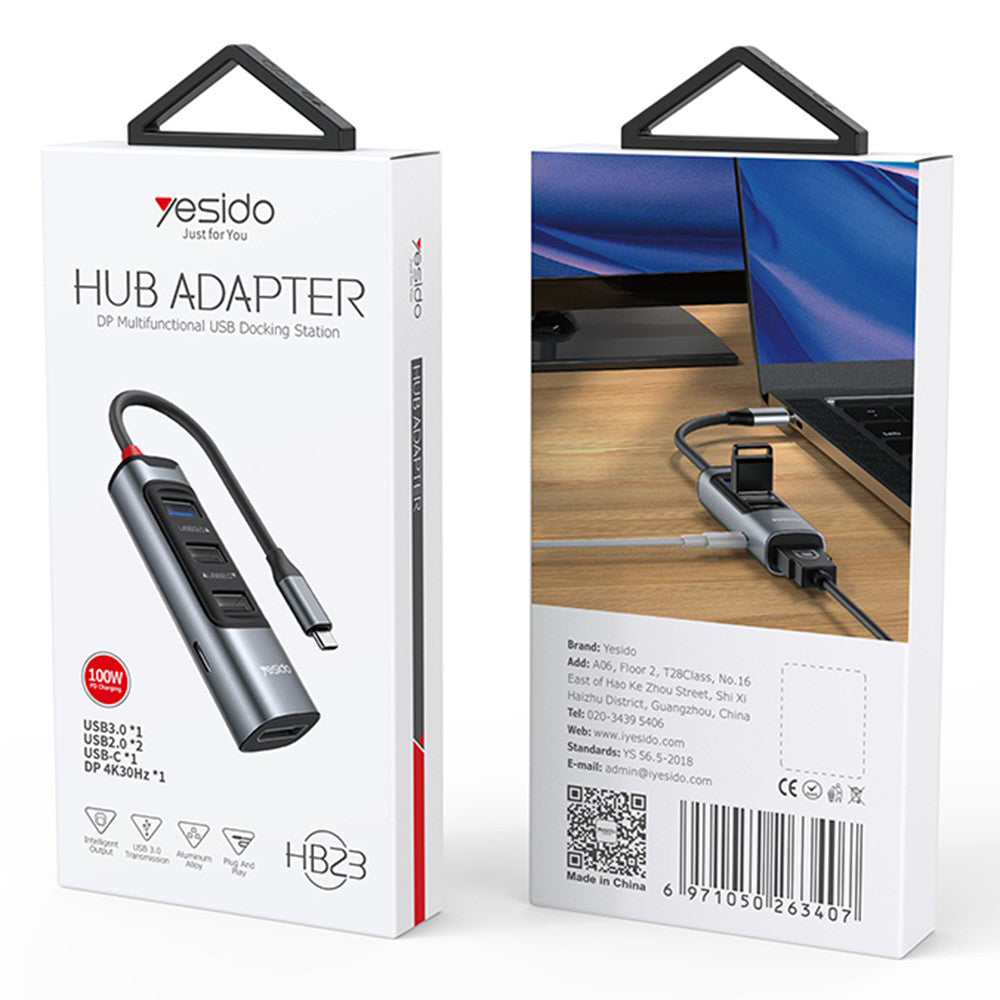 Hub USB-C Yesido HB23, 5en1, Gris