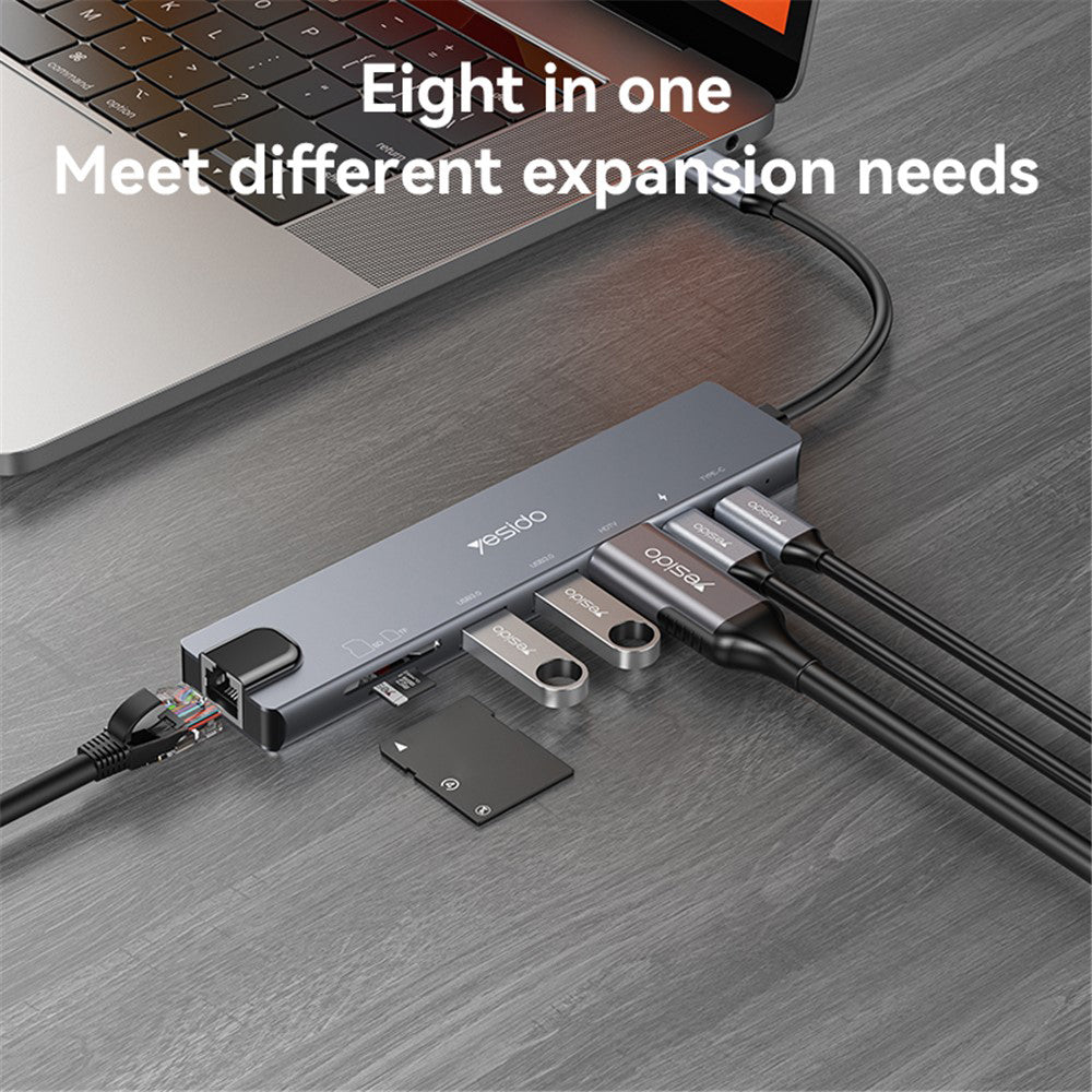 USB-C Hub Yesido HB27, 8in1, Grau
