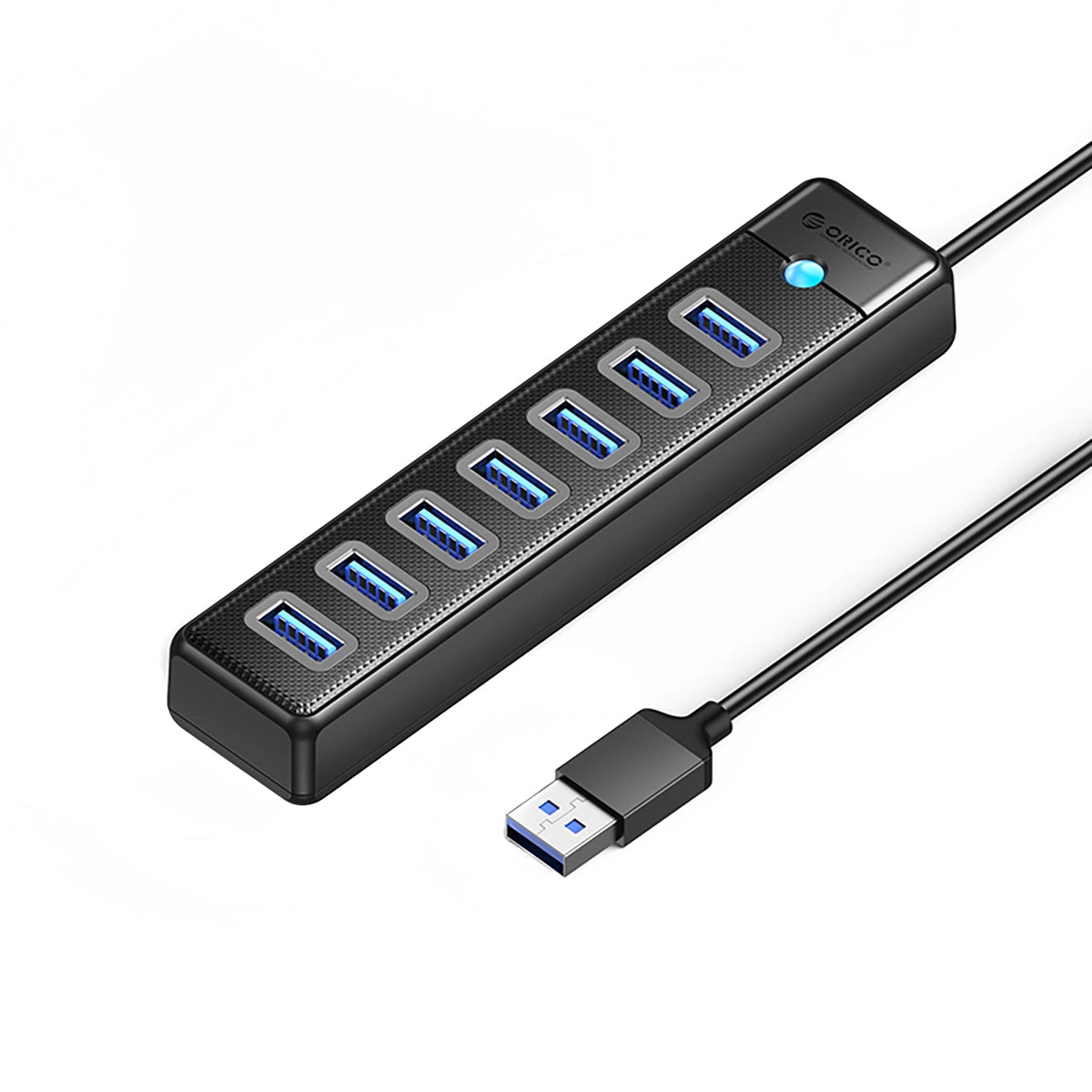 USB-Hub Orico PW7U-U3, 7 x USB-A 3.0 - 1 x USB-C, Schwarz