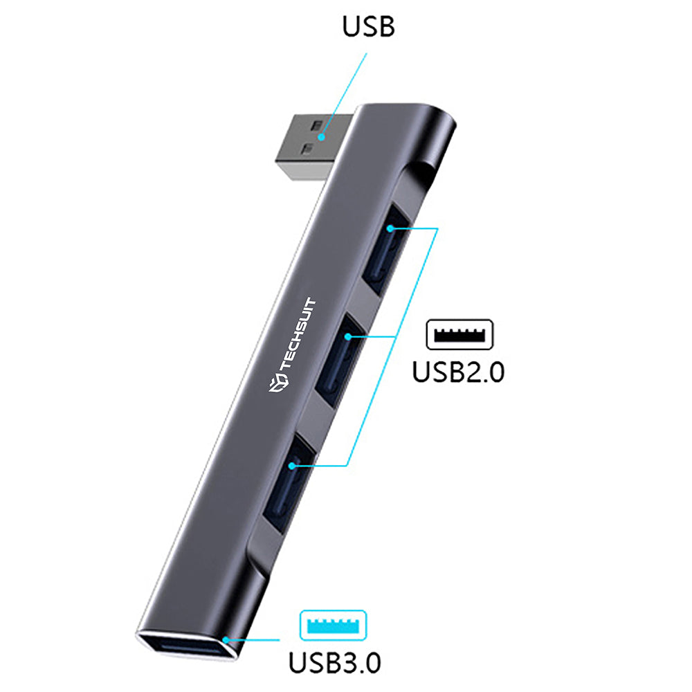 Hub USB Techsuit H14 ZenithDock, 4en1, Gris