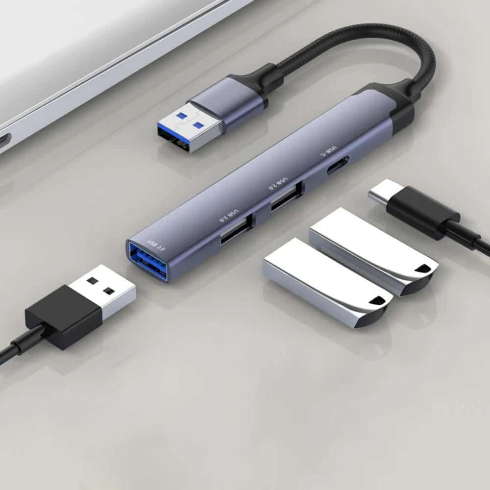 Hub USB Techsuit H19 PolarisBridge, 4en1, Gris Blanc