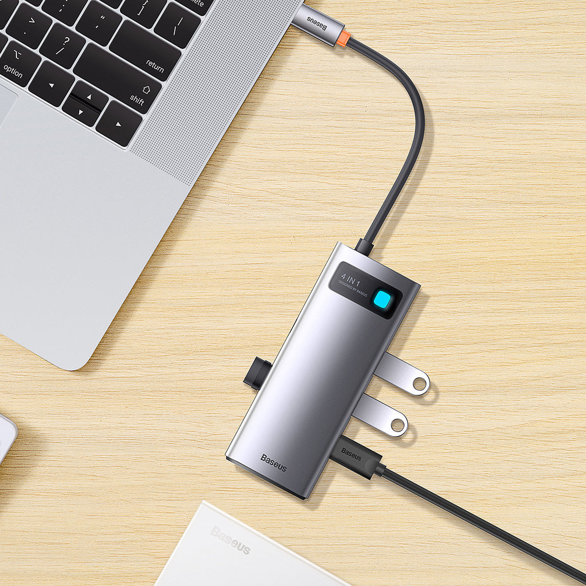 Hub USB-C Baseus Metal Gleam, 4 x USB-A 3.0, Gris WKWG070013