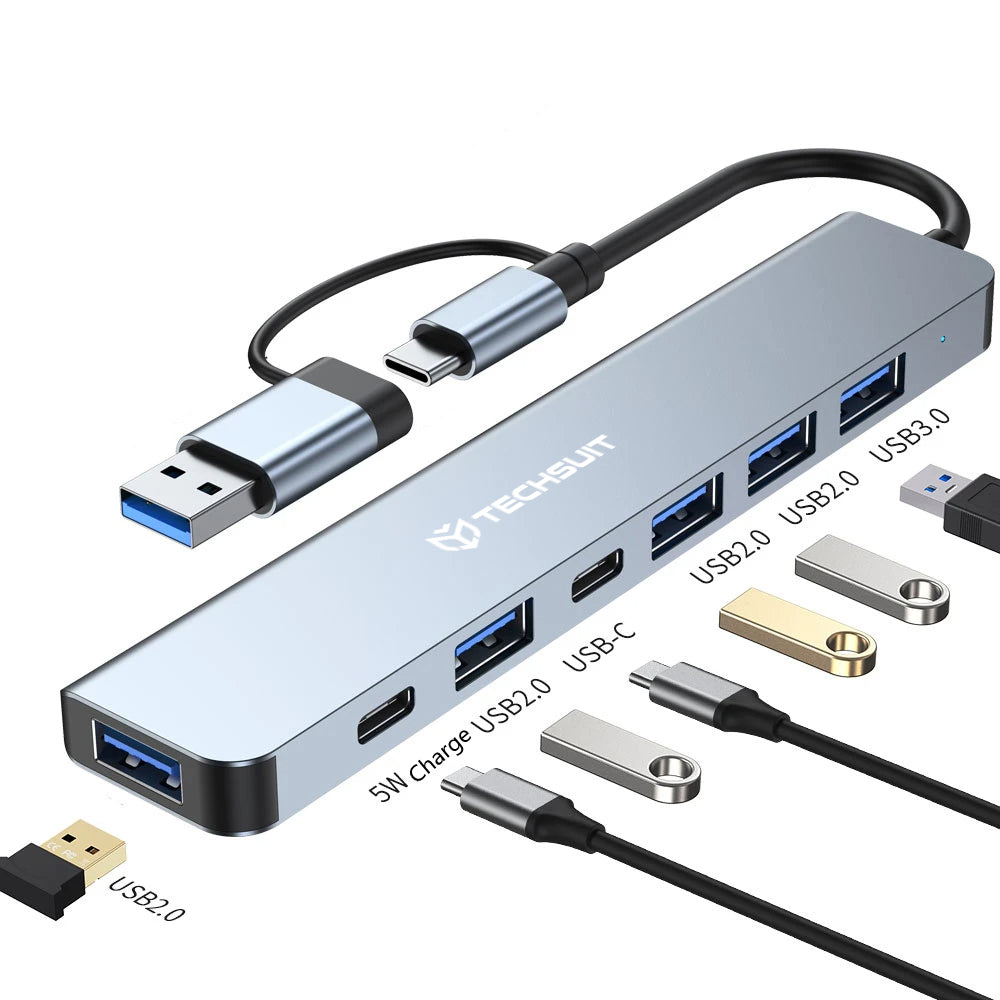 USB / USB-C Hub Techsuit H6 DataBridge, 7in1, Grau